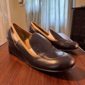 MIU MIU Prada Sheath Vamp Brown Tan Loafers Low Wedge Heels 39 9 Vintage Y2K